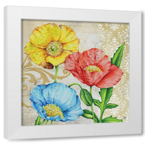 Colorful Poppies White Modern Wood Framed Art Print by K, Onna