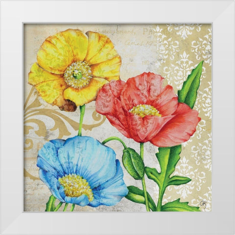 Colorful Poppies White Modern Wood Framed Art Print by K, Onna