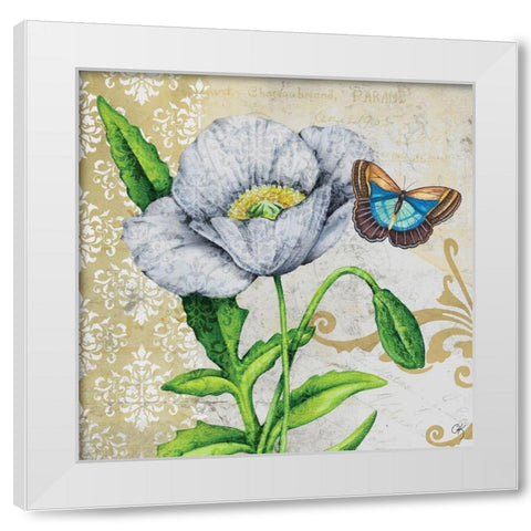 Poppy and Butterfly White Modern Wood Framed Art Print by K, Onna