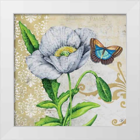 Poppy and Butterfly White Modern Wood Framed Art Print by K, Onna