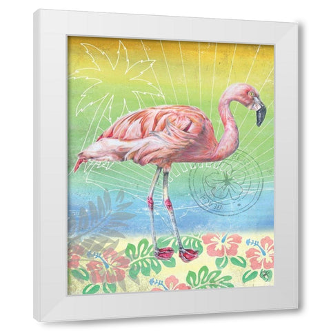 Summer Splash Flamingo White Modern Wood Framed Art Print by K, Onna