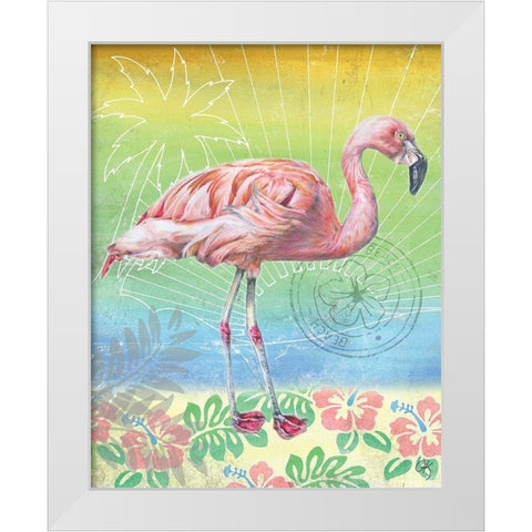 Summer Splash Flamingo White Modern Wood Framed Art Print by K, Onna