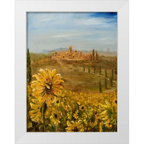 Tuscan Sunflowers I White Modern Wood Framed Art Print by Monahan, Jodi