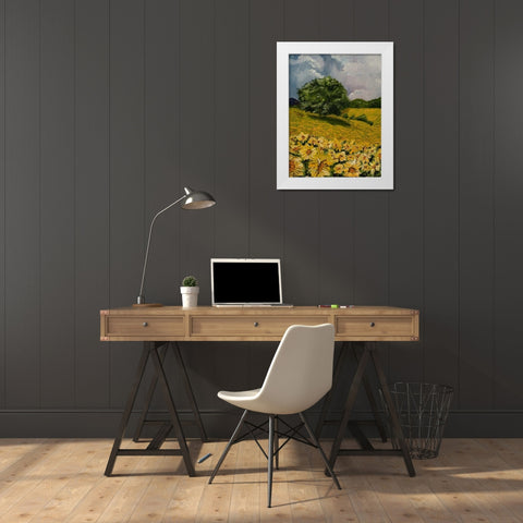 Tuscan Sunflowers II White Modern Wood Framed Art Print by Monahan, Jodi