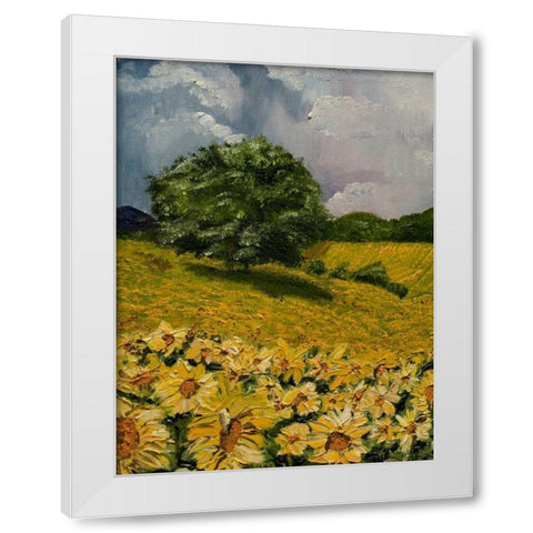 Tuscan Sunflowers II White Modern Wood Framed Art Print by Monahan, Jodi