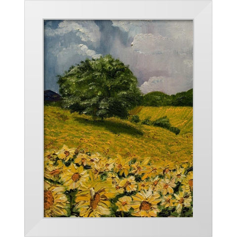 Tuscan Sunflowers II White Modern Wood Framed Art Print by Monahan, Jodi