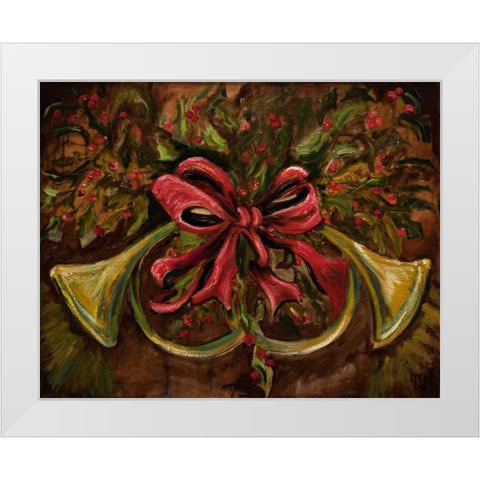 Christmas Red Ribbon White Modern Wood Framed Art Print by Monahan, Jodi