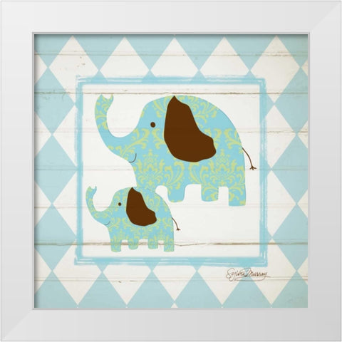 Elephants White Modern Wood Framed Art Print by Murray, Sylvia