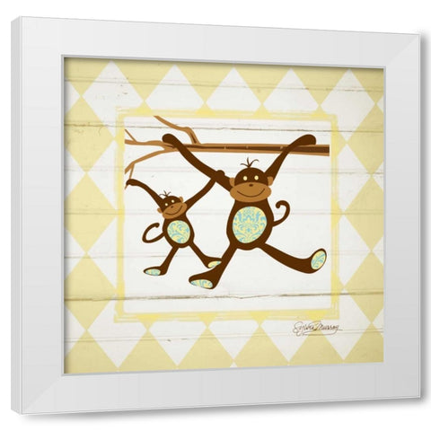Monkeys White Modern Wood Framed Art Print by Murray, Sylvia