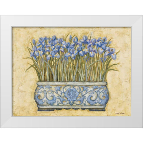 Blue Irises White Modern Wood Framed Art Print by Misa, Eva
