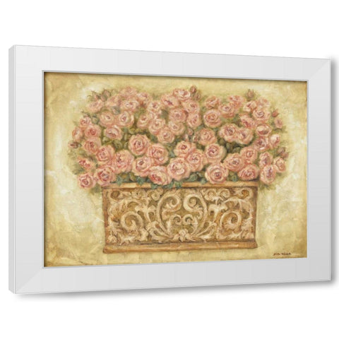 Pink Roses White Modern Wood Framed Art Print by Misa, Eva