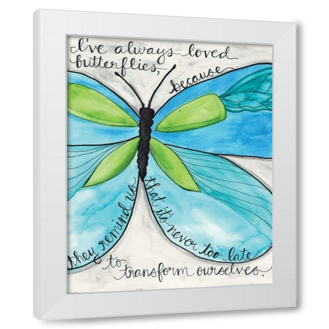 Turquoise Butterfly White Modern Wood Framed Art Print by Martin, Monica