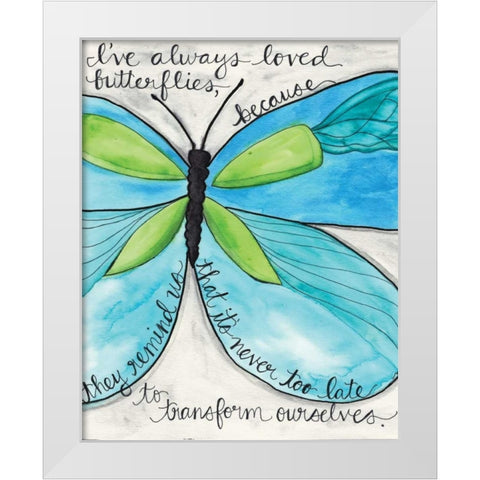 Turquoise Butterfly White Modern Wood Framed Art Print by Martin, Monica