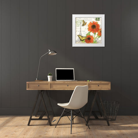 Carte Postale Sunflowers I White Modern Wood Framed Art Print by Paton, Julie