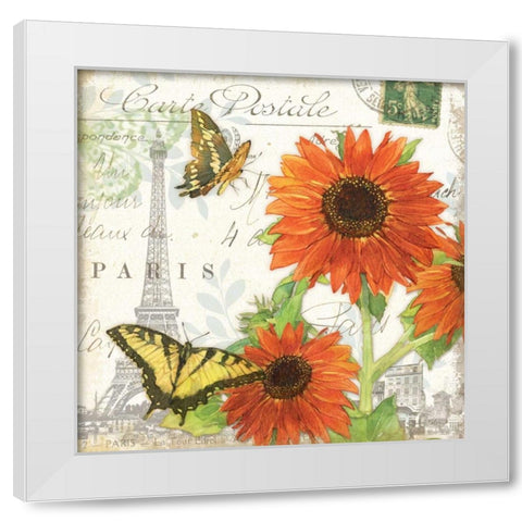 Carte Postale Sunflowers I White Modern Wood Framed Art Print by Paton, Julie