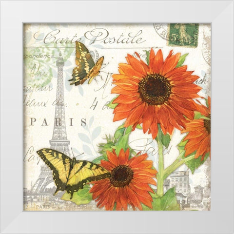 Carte Postale Sunflowers I White Modern Wood Framed Art Print by Paton, Julie