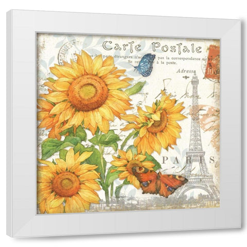 Carte Postale Sunflowers II White Modern Wood Framed Art Print by Paton, Julie