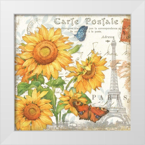 Carte Postale Sunflowers II White Modern Wood Framed Art Print by Paton, Julie