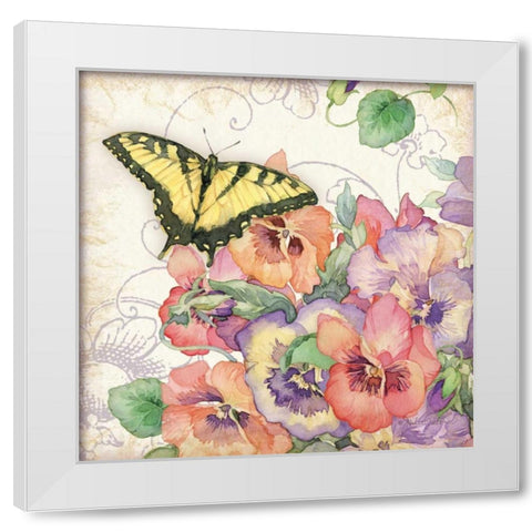 Pansies and Butterflies White Modern Wood Framed Art Print by Paton, Julie