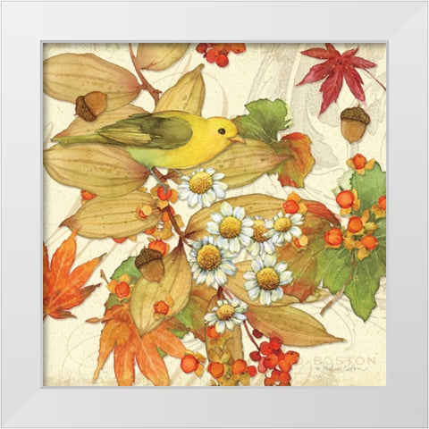 Flora and Tanager I White Modern Wood Framed Art Print by Paton, Julie
