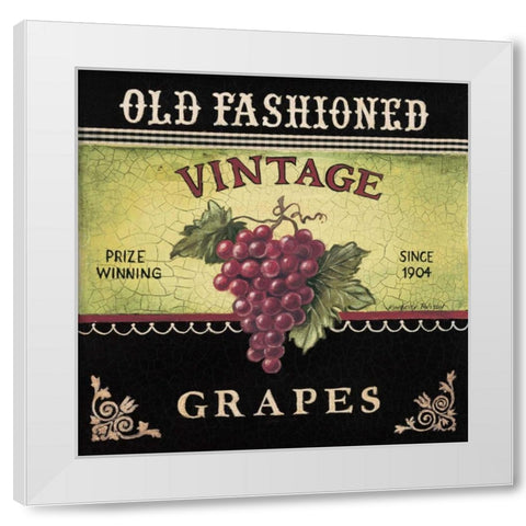 Vintage Grapes White Modern Wood Framed Art Print by Poloson, Kimberly