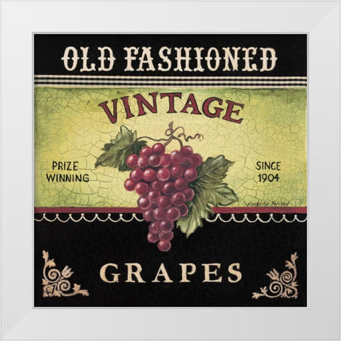 Vintage Grapes White Modern Wood Framed Art Print by Poloson, Kimberly