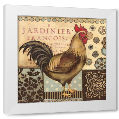 Aqua Rooster I White Modern Wood Framed Art Print by Poloson, Kimberly