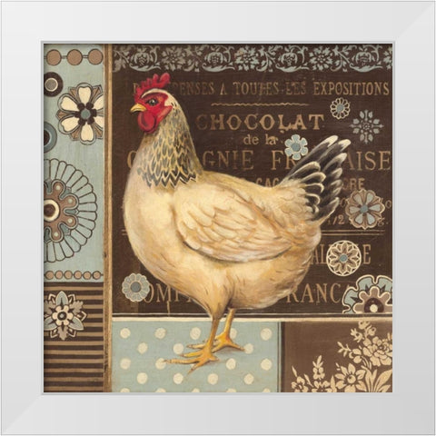 Aqua Rooster II White Modern Wood Framed Art Print by Poloson, Kimberly