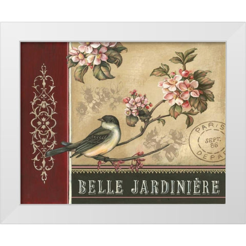 Cherry Blossom Bird White Modern Wood Framed Art Print by Poloson, Kimberly