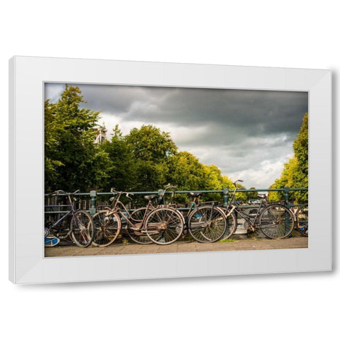 Bikes on Bridge I White Modern Wood Framed Art Print by Berzel, Erin