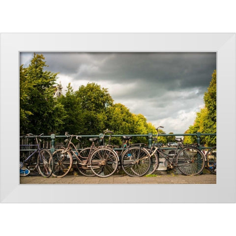 Bikes on Bridge I White Modern Wood Framed Art Print by Berzel, Erin