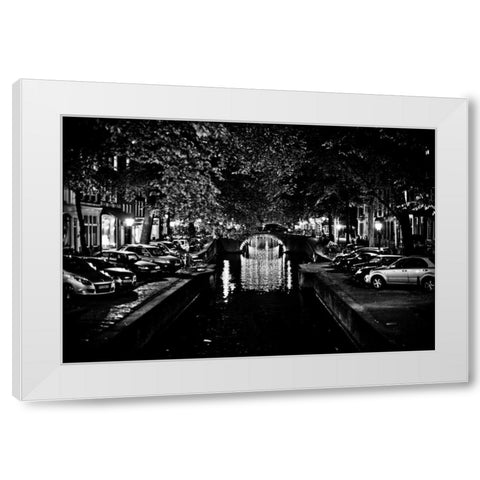 B and W Canal at Night I White Modern Wood Framed Art Print by Berzel, Erin