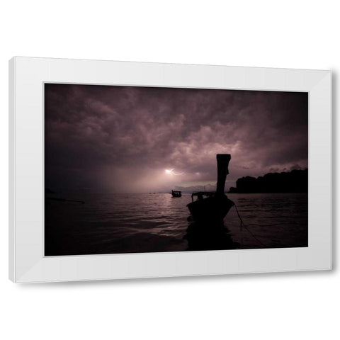 Railay Beach Lightning I White Modern Wood Framed Art Print by Berzel, Erin