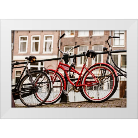 Amsterdam Red Bicycle White Modern Wood Framed Art Print by Berzel, Erin
