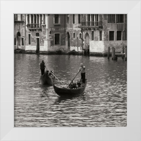 Grand Canal Gondoliers I White Modern Wood Framed Art Print by Crane, Rita