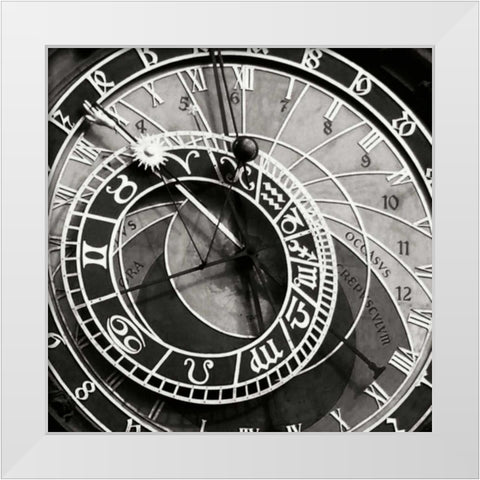 Prague Clock I White Modern Wood Framed Art Print by Christensen, Jim