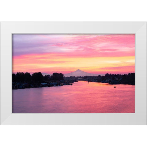 Columbia River Sunrise White Modern Wood Framed Art Print by Hellmann, Stan