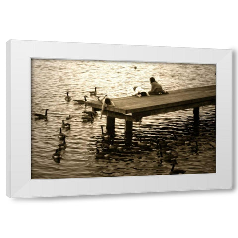 Feeding the Geese I White Modern Wood Framed Art Print by Hausenflock, Alan