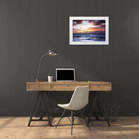 Ocean Sunrise I White Modern Wood Framed Art Print by Hausenflock, Alan