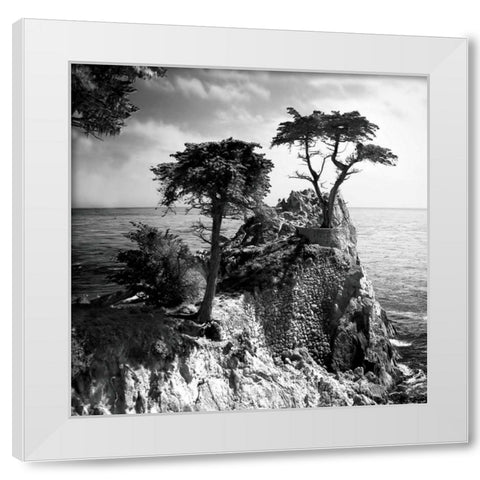 Ocean Cliff Square I White Modern Wood Framed Art Print by Hausenflock, Alan