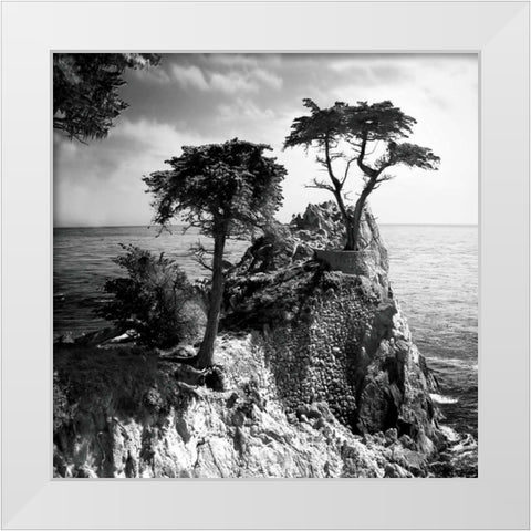 Ocean Cliff Square I White Modern Wood Framed Art Print by Hausenflock, Alan
