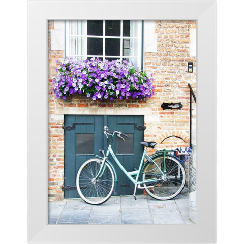 Brugge Door and Bicycle White Modern Wood Framed Art Print by Johnson, George