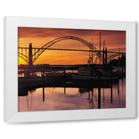 Yaquina Bay Sunset White Modern Wood Framed Art Print by Leahy, Ike
