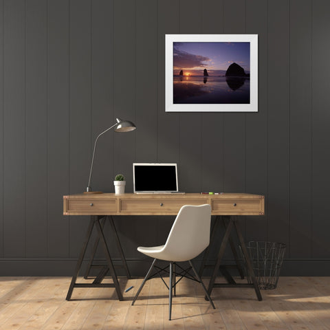 Haystack Rock II White Modern Wood Framed Art Print by Leahy, Ike