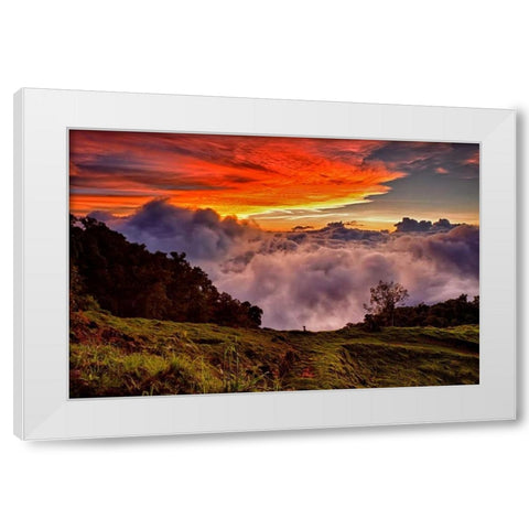 Mountain Cloud Sunset White Modern Wood Framed Art Print by Malvin, Larry