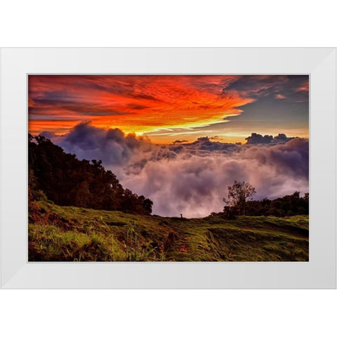 Mountain Cloud Sunset White Modern Wood Framed Art Print by Malvin, Larry