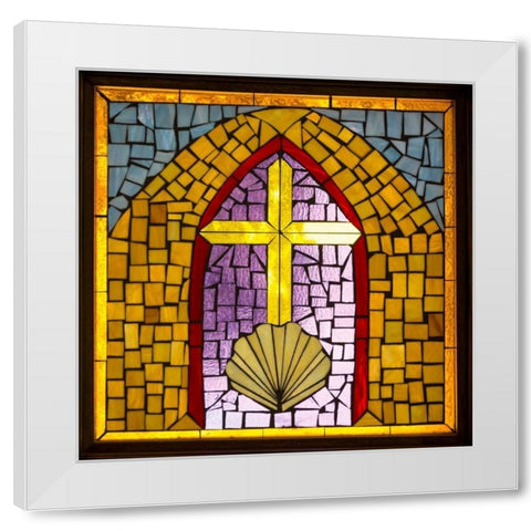 Stained Glass Cross VI White Modern Wood Framed Art Print by Mahan, Kathy
