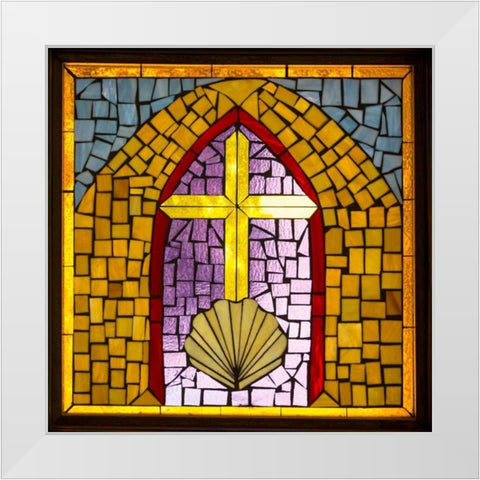 Stained Glass Cross VI White Modern Wood Framed Art Print by Mahan, Kathy