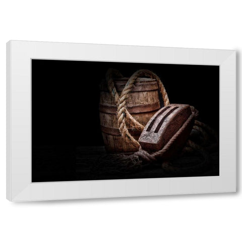 Antique Pulley and Barrel White Modern Wood Framed Art Print by McNemar, C. Thomas
