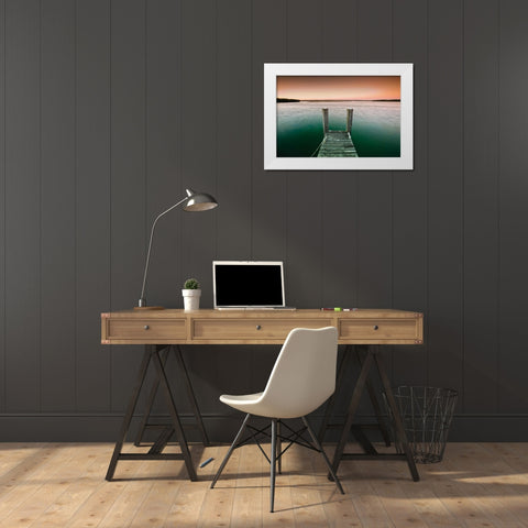 Serene Dock Sunrise IV White Modern Wood Framed Art Print by Stefko, Bob